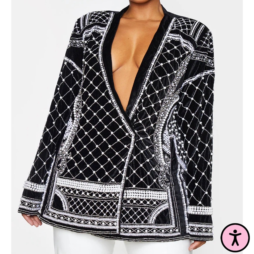 PLT - Black Oversized Embellished Blazer